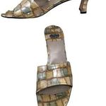 Stuart Weitzman Metallic Croc Tortoise Leather Shoe Sandal 7.5 Gold Yellow Green Photo 0