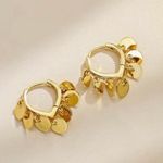 18K Gold Plated Round Disc Tassel Hoop Earrings for Women Photo 0