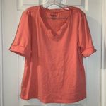 Ellen Tracy  Coral/Orange Split V Neck Short Sleeve Top XL Photo 0