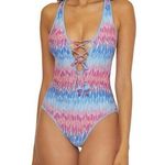 Becca Joshua Tree One-Piece Swimsuit Medium Plunge Neck Tie Back Adjustable NWT Photo 0