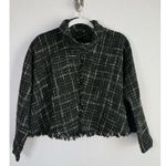 ZARA  WOMAN Tweed Fringed Mock Neck Front Cropped Jacket Plaid Black Green Size M Photo 4