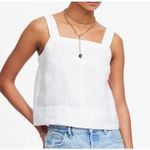 Madewell Madwell Womens M Contrast-Stitch Squareneck Top 100% Linen Salt White Classic Photo 0