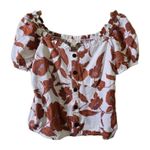 Monteau Los Angeles Floral Blouse Puff Sleeve Button Front Top XL Photo 0