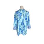 Lilly Pulitzer Pineapple Print Tunic Top S Bell Sleeve Blue‎ White Boho Resort Vacation Rayon Photo 3