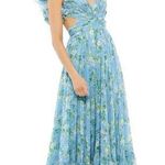 Mac Duggal Ruffle Tiered Floral Cut Out Chiffon Gown Blue Multi 67803 Size 2 Photo 0