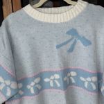 Vintage 80s Pastel Bow Sweater knit crewneck Pullover DELIVERYLtd grandmillenial Blue Size XL Photo 1