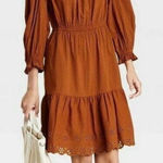 Universal Threads Universal Thread Brown Womens Ruffle Long Sleeve Embroidered Dress -size Large Photo 0