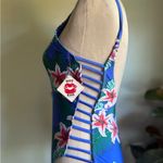 Hot Kiss  Blue Floral One Piece Swimsuit‎ cutouts tropical flowers medium Photo 1