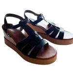 Naturalizer NEW Barrett Wedge Leather Sandals Black Sz 9.5 Photo 1