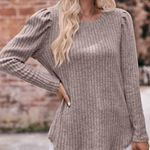 NEW Soft Beige Ribbed Puff Shoulder Long Sleeve Sweater Size Extra Large Tan Photo 3