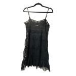 Free People NEW Condesa Mini Slip Rose Lace Black Ruffle Hem NWOT Sz Medium $98 Photo 4