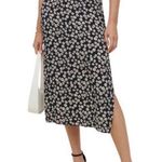 Reformation Phoebe midi black skirt white daisies size 0 with slit Photo 0
