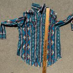 Cotton Rye Outfitters Teal Aztec Southwestern Pearl Snap Shirt Lightweight LARGE Blue Photo 6