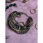 Lot of 7 Bracelets Mixed Metals Gold Silver Green Black Costume Jewelry Set Photo 2