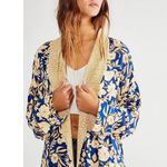 Free People Wild Nights Floral Blue Yellow Duster Kimono NWT size Medium Photo 9