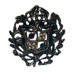 Antique Edwardian Coat of Arms Shield Crest Pink Garnet Emerald Pearls Brooch Red Photo 4