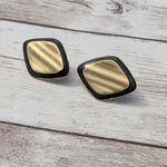 Vintage Clip On Earrings Black & Gold Tone Diamond Shape Photo 2