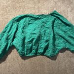 ZARA  Shirt Womens Small Crop Top Kelly Green Embroidered Tie Front Vneck Sleeves Photo 3