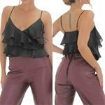 Rumored Tango Top Tiered Ruffles Shimmer Feminine Sheer MEDIUM Boho Feminine Black Photo 1
