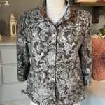 Croft & Barrow Linen Cotton Jacket Brown Print Blazer Womens Petite Small Photo 0