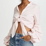 NWT Petersyn Silvia Long Sleeve Cotton Cropped Top w/ Bell Sleeves, Roses‎ Pink Size M Photo 3