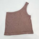 By Together  Espresso Seamless One Shoulder Ribbed Spring Tank Top Taupe Size S/M Photo 3