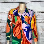 Calia by Carrie Calia Size XL Colorful Abstract Print Long Sleeve Button Down Tunic Shirt Top Photo 1