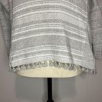 Madewell Hooded Sweater Gray Striped XS Pom Pom Pullover Photo 3