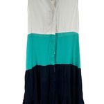 Halston Heritage Blue green White Midi Dress high low S new linen rayon vacation Photo 1