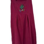 Blair  Burgundy Midi overall Dress jumper embroidered birdhouse L cottage Photo 0
