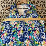 Beach Time Size S Vibrant Multicolor Abstract Floral Print Ruffle Split Neck Top Blue Photo 8