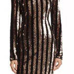 SUNSET + SPRING Sequin Stripe Velvet Long Sleeve‎ Cocktail Mini Dress Size Small Gold Photo 0