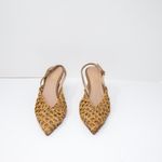 L'idea By Lori Eli Woven Crochet Genuine Leather Pointed Toe Slingback Heels 7 Photo 1