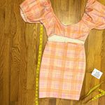 ASOS  Design Women’s 6 Pink Orange Plaid Cut Out Puff Sleeve Zipper Mini Dress Photo 5