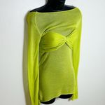 Meladyn OTS Ruched Sheer Y2K Long Sleeve Top Size Large Neon Green Photo 2