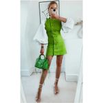 ZARA Green Tweed Textured Weave Dress with Buttons Size XS Photo 1