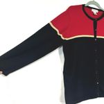 Dress Barn 18/20 Contrast Trim Buttoned Cardigan Sweater Red Black Shiny Gold Photo 1