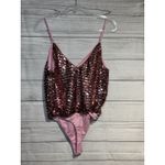 H:ours  Metallic Pink Sequin ‘Mila’ Bodysuit Women Small Photo 2