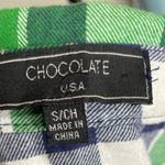 Chocolate USA Women's Plaid Button Up Cold Shoulder Collared Top Blouse Sz Small Photo 7