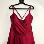 La Femme 29033 Faux Wrap Top Lace Up Back Satin Gown Photo 3