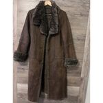 Penny Lane Coat Sz Large Colar Fur Vintage faux suede boho tribal Brown long Photo 1