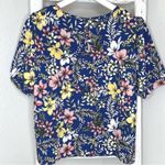 MOCI by Purple Rain Floral Print Top Short Sleeve Blouse Blue Pink Yellow Large Photo 1