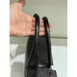 Studio LX Fringe Birkin Snake Black Leather Textured Satchel Handbag Photo 7