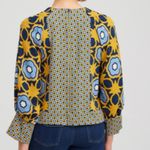 Chico's  Gold Blue  Medium Geometric Print‎ Pintuck Top Raglan Sleeves Split Photo 14