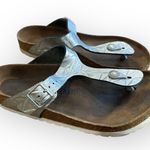 Birkenstock Gizeh Silver Metallic Adjustable Buckle Cork Footbed Thong Sandals Photo 0