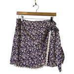 ZARA  Wrap Mini Skirt Womens S Navy Floral Shell Trim Boho Beachy Cottagecore Photo 3