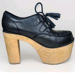 Current Mood Steady Creepin Wooden Faux Leather Platform Heels Shoes Size 8 Black Photo 1