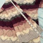 Northstyle women’s Sz: S Striped Open Knit Bell Sleeve Crew Neck Sweater. Pink Photo 4