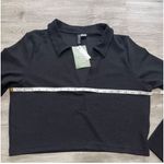 Divided New H&M Long Sleeve Ribbed Collared Cropped Top Sz XL Black Photo 11