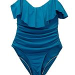 La Blanca Island Goddess Ruffle One Piece Swimsuit Caribbean Teal Blue Size 8 Photo 0